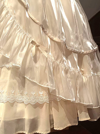 スイートロリータドレス ゆったりとしたショート丈レース袖 おとぎ話風 カジュアル リボン フリル チュール ホワイト