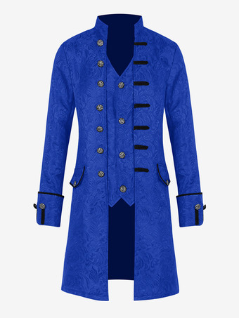 ブルー ブラック ヴィンテージ ヴィンテージ ジャカード 長袖 ポリエステル ポリエステル繊維 服 男性用 レトロ コスチューム