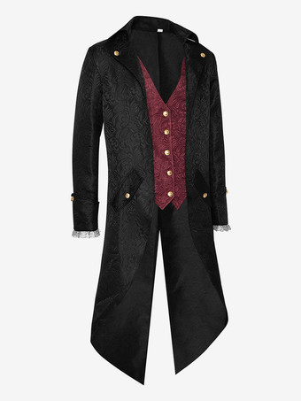 バーガンディ ヴィンテージ ウエスタン ポリエステル ジャカード 長袖 レトロ 男性用コスチューム