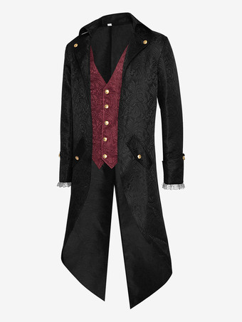 バーガンディーバーガンディ ヴィンテージ ウエスタン ポリエステル ジャカード 長袖 レトロ 男性用コスチューム