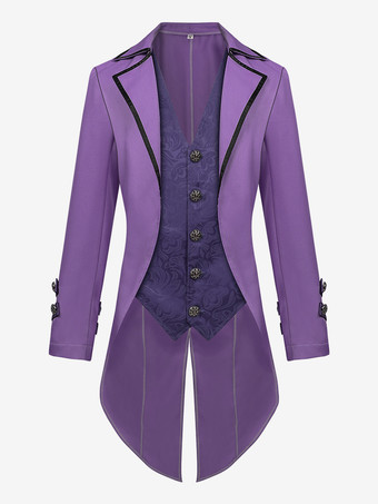 Viola Costumi retrò per uomo a maniche lunghe jacquard in poliestere vintage punk viola