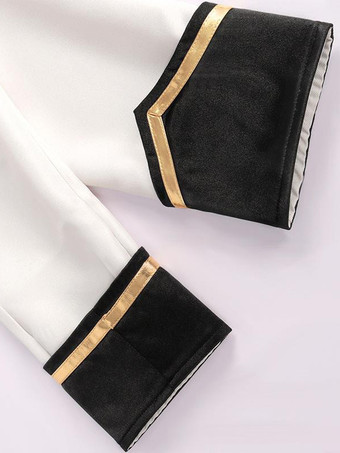 ホワイト ヴィンテージ トップ パンク ジャカード 長袖 ライクラ スパンデックス 服 男性用 レトロ コスチューム