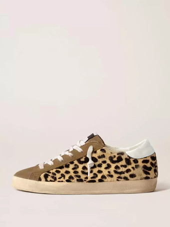 ホワイト ブルーホースヘアスニーカー ラウンドトゥ レースアップ スケートスニーカー