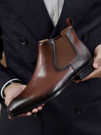 ブラウン メンズブーツ チェルシーブーツ ブラック ラウンドトゥ アンクルショートブーツ