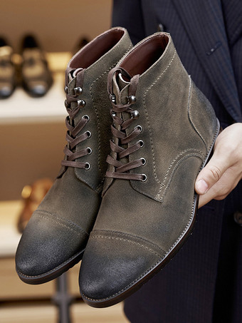 カーキ 靴 メンズシューズ ワークブーツ メンズブーツ PUレザー クラシック バーガンディ