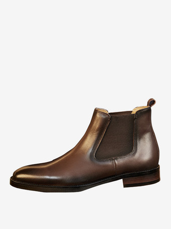 Deep BrownMen's Boots Chelsea Boots Deep Brown Round Toe Cowhide Ankle Short Boots