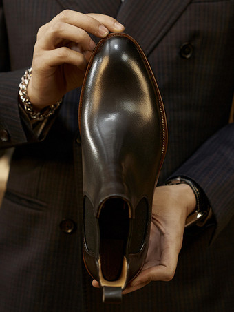 ブラック メンズブーツ チェルシーブーツ コーヒーブラウン ラウンドトゥ 牛革 アンクルショートブーツ