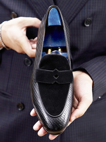 ブラック ラウンドトゥ メンズ ペニーローファー プロム ホームカミング ウェディングシューズ