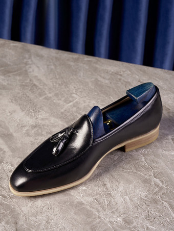 メンズ タッセル ローファー ラウンドトゥ 牛革 プロム ホームカミング ウェディング シューズ