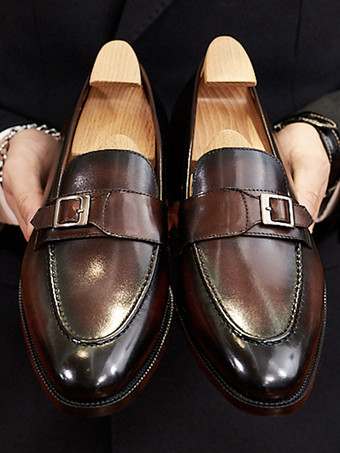 ラウンドトゥ PUレザー メンズ ローファー プロム ホームカミング ウェディングシューズ