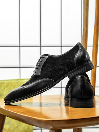 メンズ ドレス オックスフォード ポインテッド トゥ スエード 牛革 プロム ホームカミング ウェディング シューズ