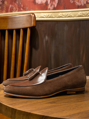 ラクダ色 PUレザー メンズ ローファー シューズ タッセル プロム ホームカミング ウェディング シューズ