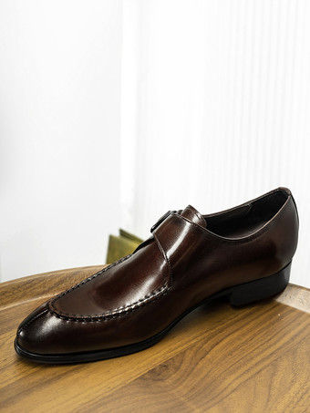 ブラウン 牛革 メンズ ローファー モンクストラップ プロム ホームカミング ウェディング シューズ