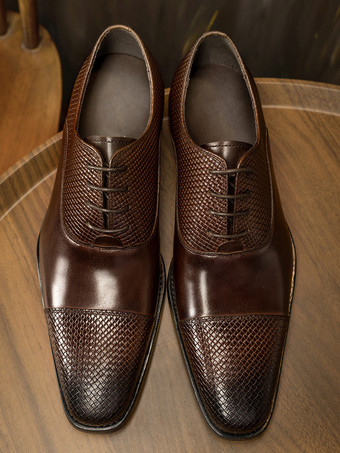 メンズ ドレス オックスフォード シューズ ブラウン レースアップ プロム ウェディング シューズ