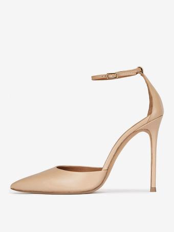 ブラックドレスハイヒール ポインテッドトゥ スティレットヒール アンクルストラップパンプス