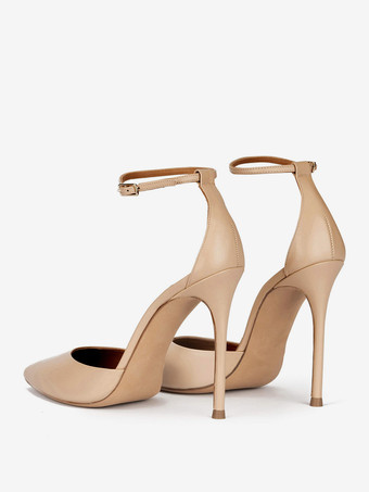 ブラックドレスハイヒール ポインテッドトゥ スティレットヒール アンクルストラップパンプス