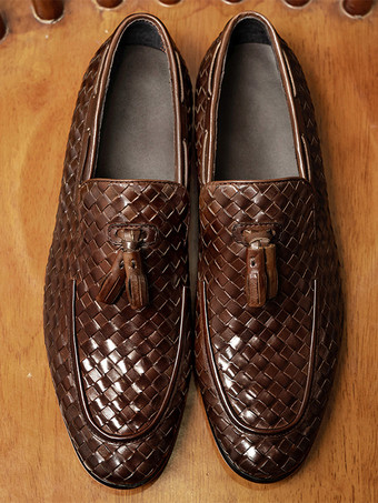 ブラウン メンズ ローファー シューズ タッセル プロム ホームカミング ウェディング シューズ