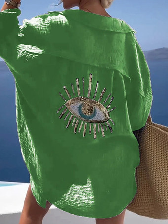 グリーン レディース カバーアップ アイプリント オーバーサイズ ビキニ ビーチカバーアップ