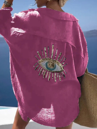 ローズレッドレディース カバーアップ アイプリント オーバーサイズ ビキニ ビーチカバーアップ