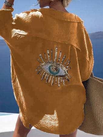 イエローレディース カバーアップ アイプリント オーバーサイズ ビキニ ビーチカバーアップ