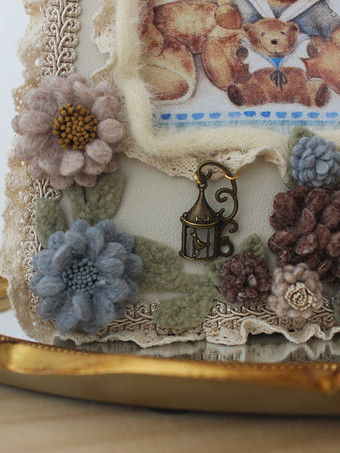 ロココ風ロリータバッグ コーヒーブラウン ポリエステル花柄リボン ポリエステル繊維ハンドバッグ ロリータアクセサリー