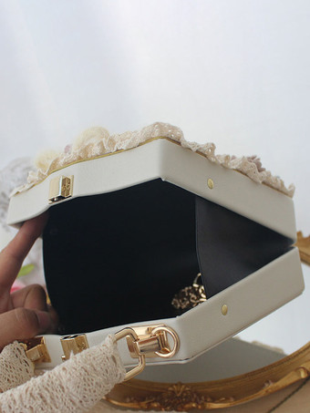 ロココ風ロリータバッグ コーヒーブラウン ポリエステル花柄リボン ポリエステル繊維ハンドバッグ ロリータアクセサリー