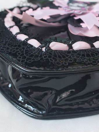 スイートロリータハンドバッグ ブラック PUレザー PUレザー クロスボディバッグ ロリータアクセサリー