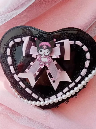 スイートロリータハンドバッグ ブラック PUレザー PUレザー クロスボディバッグ ロリータアクセサリー