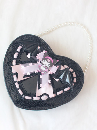 スイートロリータハンドバッグ ブラック PUレザー PUレザー クロスボディバッグ ロリータアクセサリー