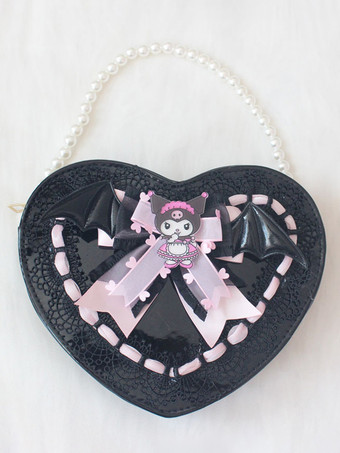 スイートロリータハンドバッグ ブラック PUレザー PUレザー クロスボディバッグ ロリータアクセサリー