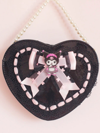 ブラック スイートロリータハンドバッグ ブラック PUレザー PUレザー クロスボディバッグ ロリータアクセサリー