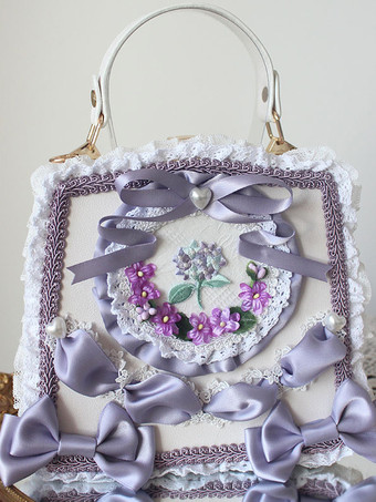 パープル スイートロリータバッグ ライトグリーン PUレザー リボン アップリケ PUレザー ハンドバッグ ロリータアクセサリー