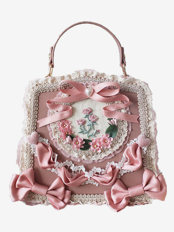 ピンクスイートロリータバッグ ライトグリーン PUレザー リボン アップリケ PUレザー ハンドバッグ ロリータアクセサリー