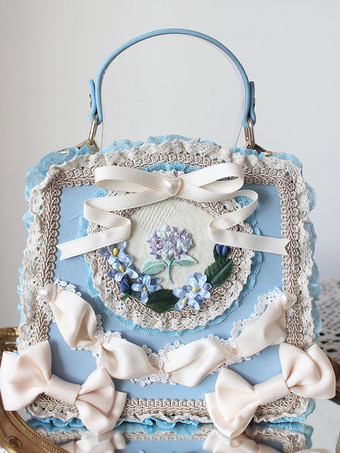 ライトスカイブルースイートロリータバッグ ライトグリーン PUレザー リボン アップリケ PUレザー ハンドバッグ ロリータアクセサリー