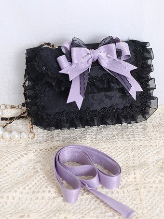 スイートロリータバッグ ピンクオーガンザリボン レースポリエステルファイバーハンドバッグ ロリータアクセサリー