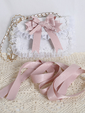 スイートロリータバッグ ピンクオーガンザリボン レースポリエステルファイバーハンドバッグ ロリータアクセサリー