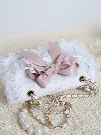 スイートロリータバッグ ピンクオーガンザリボン レースポリエステルファイバーハンドバッグ ロリータアクセサリー