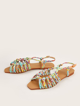 Sandalias planas para mujer Sandalias de playa con tiras y punta abierta coloridas