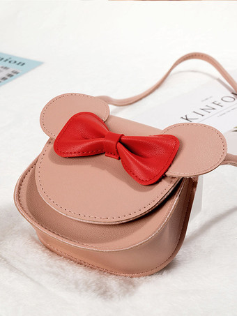 サーモンピンクスイートロリータバッグ レッド PUレザー リボン PUレザー クロスボディバッグ ロリータアクセサリー