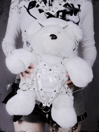 ゴシックロリータバッグ ブラック リボン チェーン リベット バックパック ポリエステルファイバー ロリータアクセサリー