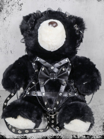 ゴシックロリータバッグ ブラック リボン チェーン リベット バックパック ポリエステルファイバー ロリータアクセサリー