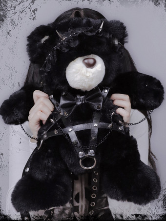 ゴシックロリータバッグ ブラック リボン チェーン リベット バックパック ポリエステルファイバー ロリータアクセサリー