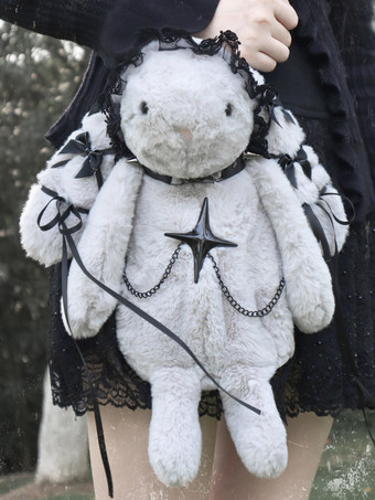 【SNS話題】ゴシックロリータバッグ ホワイトスパンデックス リボン レース ポリエステルファイバー クロスボディバッグ ロリータアクセサリー