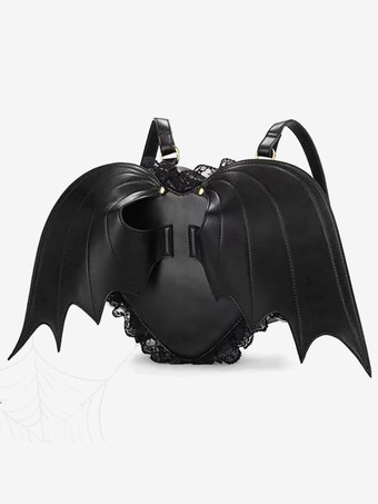 ゴシックロリータバッグ ブラック PUレザー フリル レース PUレザー バックパック ロリータアクセサリー