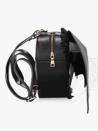 ゴシックロリータバッグ ブラック PUレザー フリル レース PUレザー バックパック ロリータアクセサリー