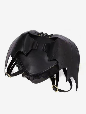 ゴシックロリータバッグ ブラック PUレザー フリル レース PUレザー バックパック ロリータアクセサリー