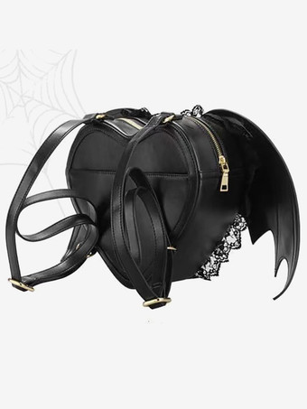 ゴシックロリータバッグ ブラック PUレザー フリル レース PUレザー バックパック ロリータアクセサリー
