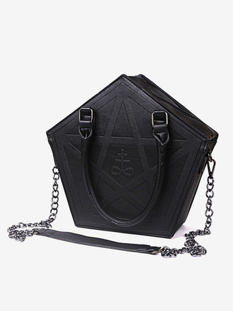 ゴシックロリータバッグ 星柄 ブラックチェーン クロスボディバッグ PUレザー ロリータアクセサリー