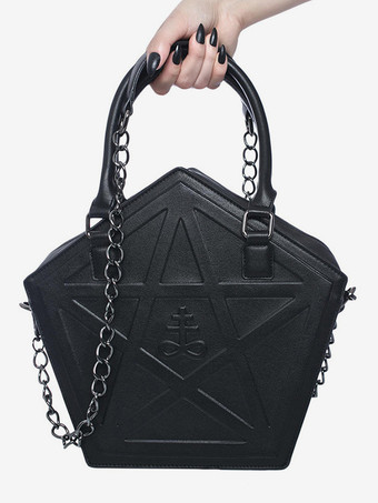 ゴシックロリータバッグ 星柄 ブラックチェーン クロスボディバッグ PUレザー ロリータアクセサリー