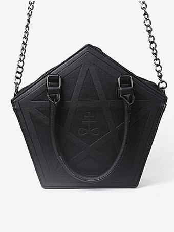 ゴシックロリータバッグ 星柄 ブラックチェーン クロスボディバッグ PUレザー ロリータアクセサリー